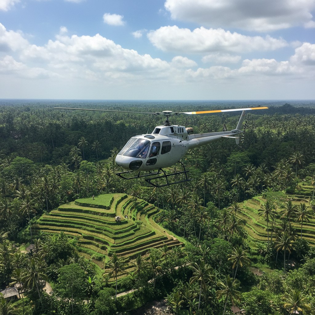 Helicopter flying over Bali coastline